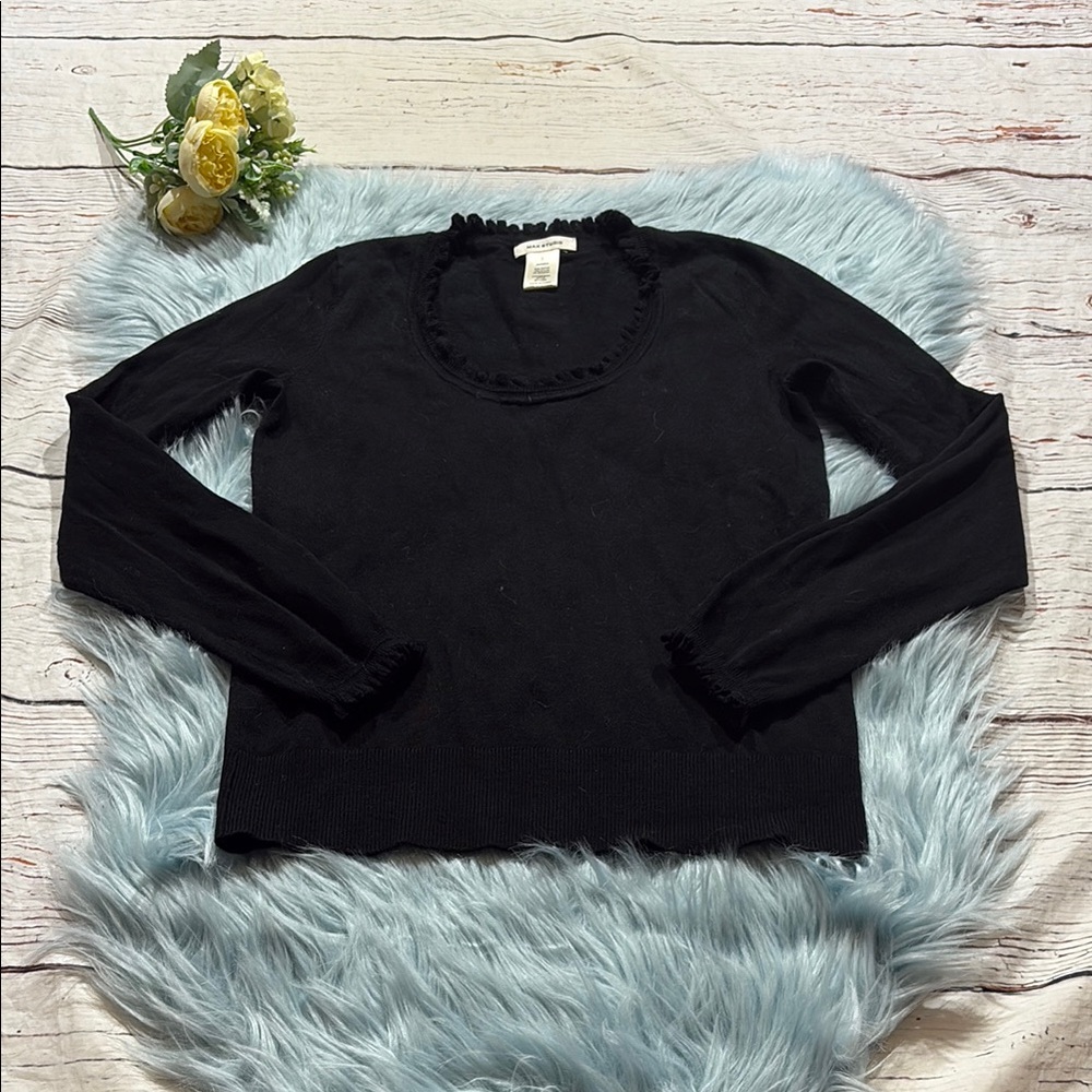 Max Studio Black Ruffle Trim Sweater sz S